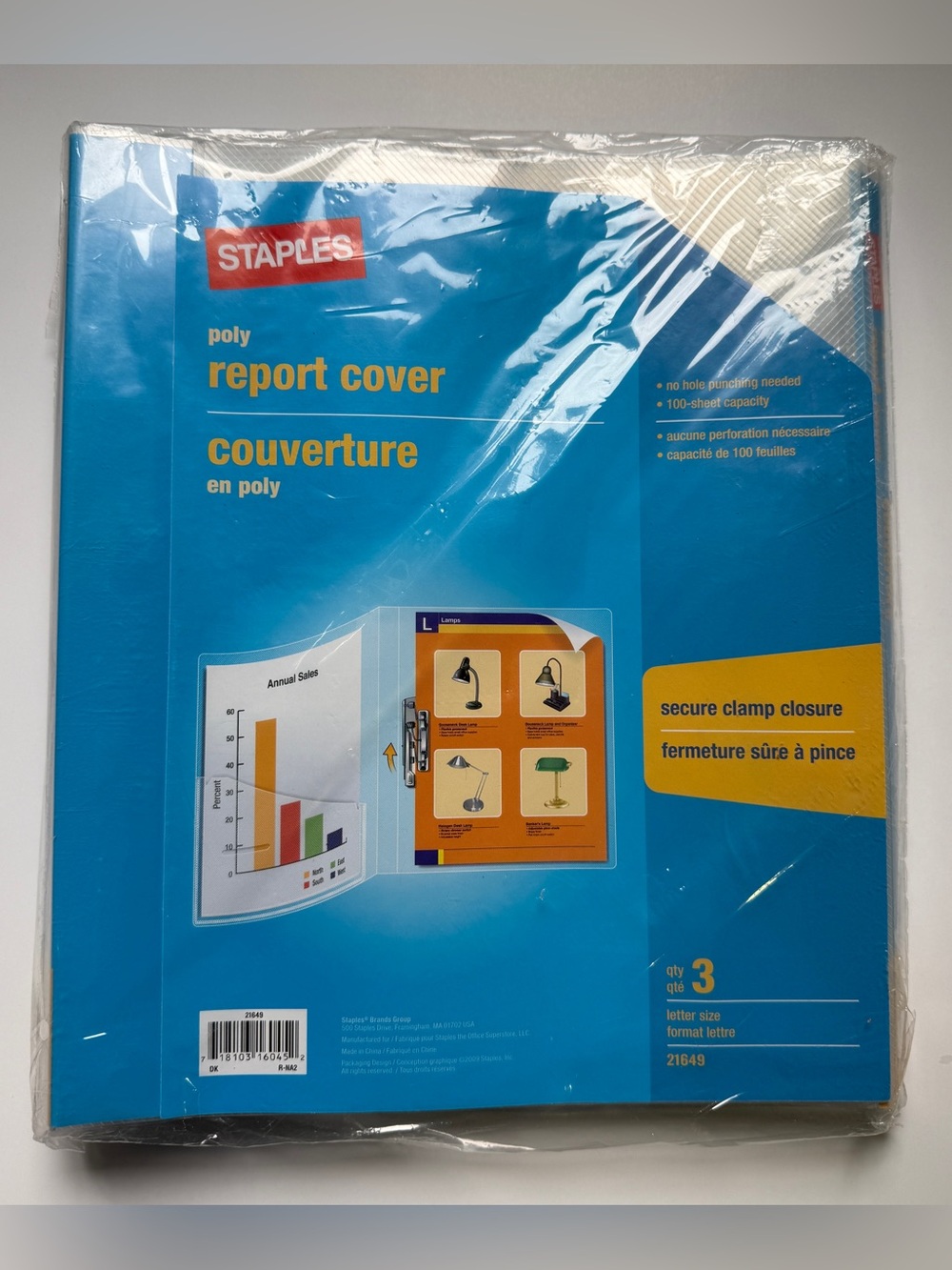Staples Poly Report Cover in Bright Blue, 3 Pack, 21649